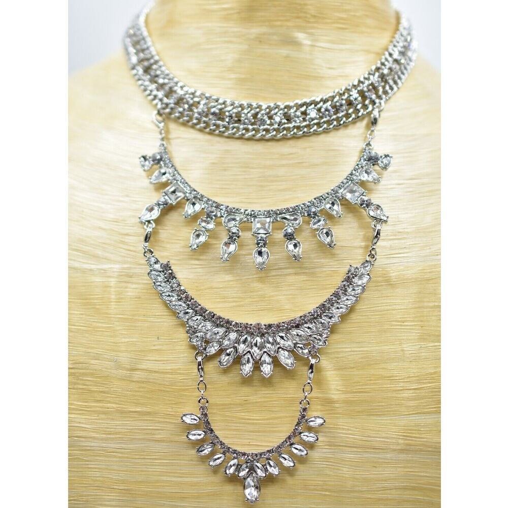 Park Lane Bib Collar Necklace Statement Rhinestone Crystal Chunky Signed BinA